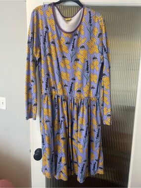 DUNS Sweden Lavender Floral Bee Print Long Sleeve Dress